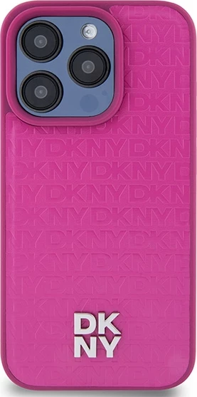 Mbështjellës DKNY Leather Monogram Pattern Metal Logo MagSafe për iPhone 15 Pro, Rozë