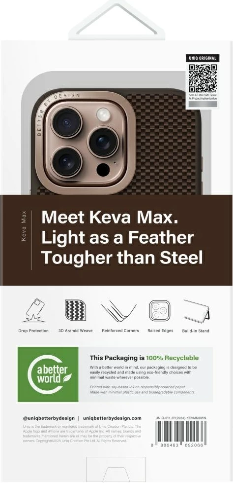 Mbështjellës UNIQ Keva Max Magclick me mbajtëse kamere për iPhone 16 Pro, Kafe