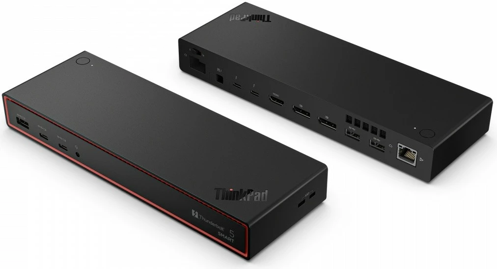 Stacion dokimi Lenovo ThinkPad Thunderbolt 5 Smart Dock 7500 40BA0265EU, TB5 120 Gb/s, deri 3x 8K 60 Hz + 1x 4K 60 Hz, PD 180 W, porta HDMI/DP/USB-C/USB-A/RJ-45/audio, me furnizues 265 W dhe kabllo TB5 1 m, e zezë