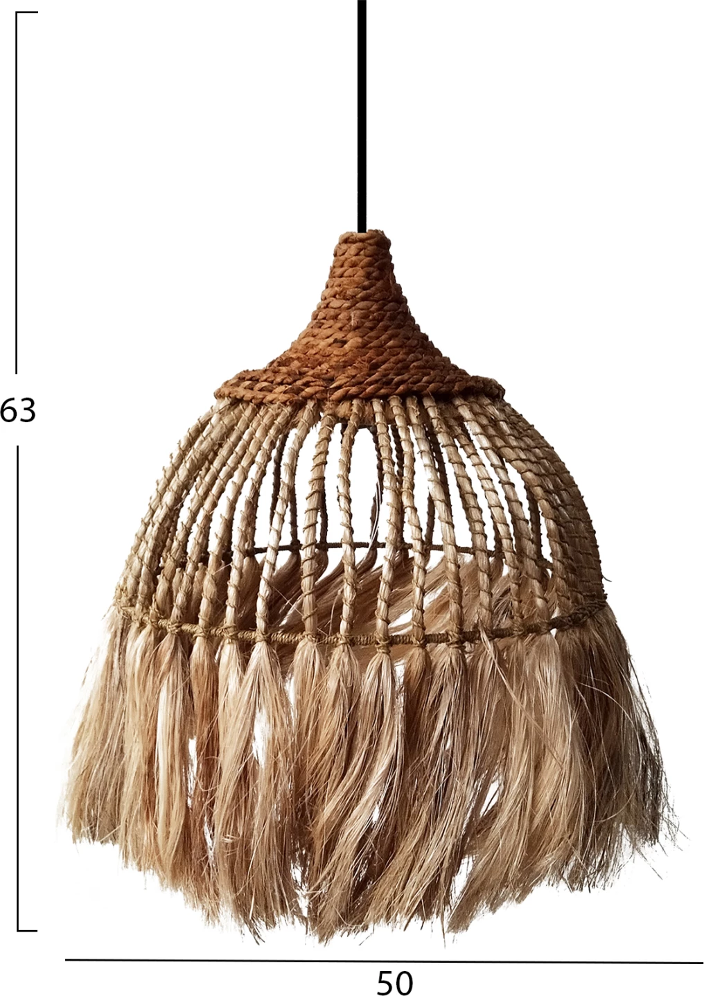 Llambë varëse tavani me fibra abaka, ngjyrë natyrale, Φ51x65-120H cm, FH7752