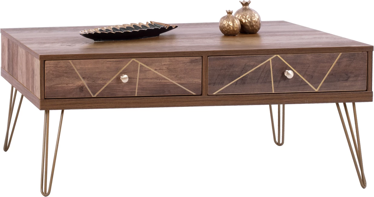 Tavolinë kafeje Kaitlyn FH8651, ngjyrë arre me ar, 110x59x42,5 cm