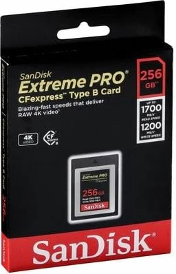 Kartë memorie CFexpress Type B SanDisk Extreme PRO SDCFE-256G-GN4NN, 256GB, 1700MB/s read, 1200MB/s write, e zezë