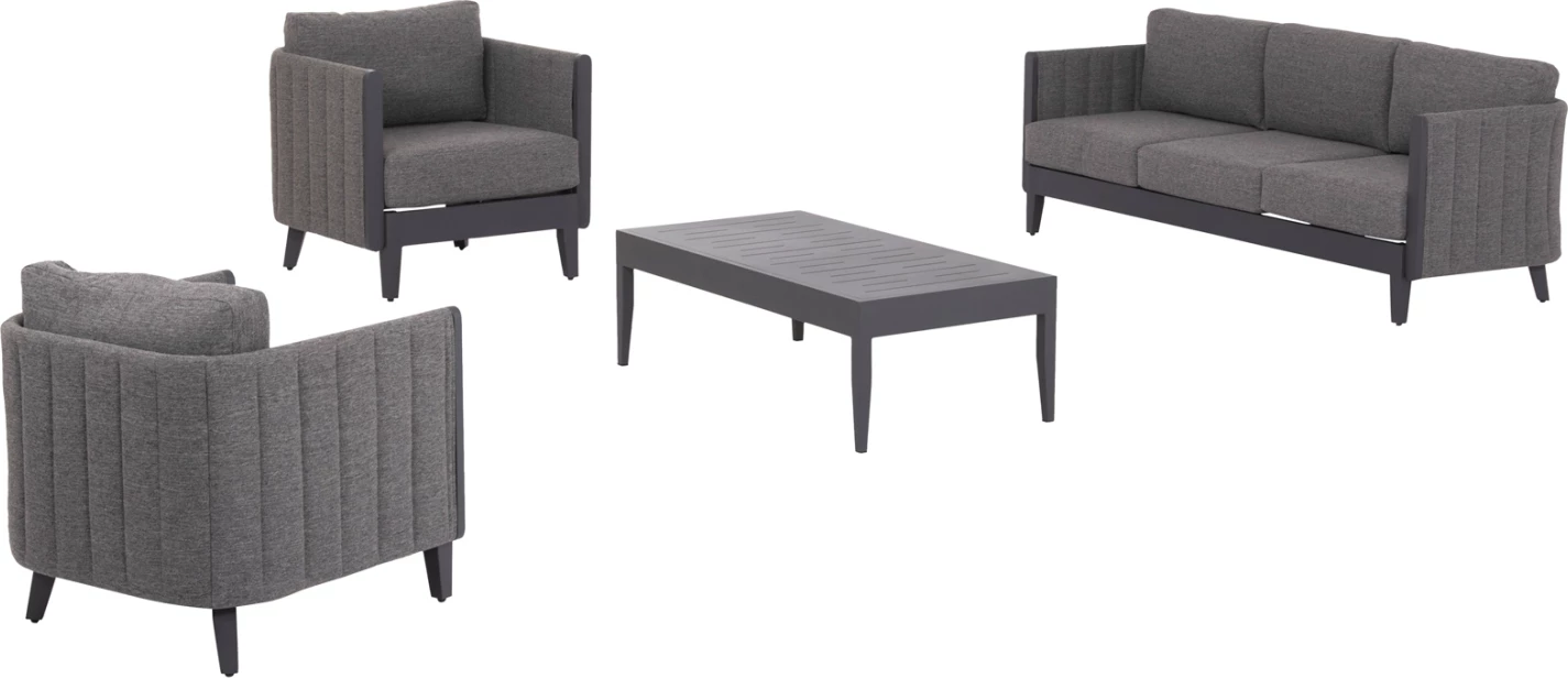 Set salloni për jashtë 4 pjesë, LARRY, FH6188.01, ngjyrë gri e errët, alumin-P.E. pëlhurë