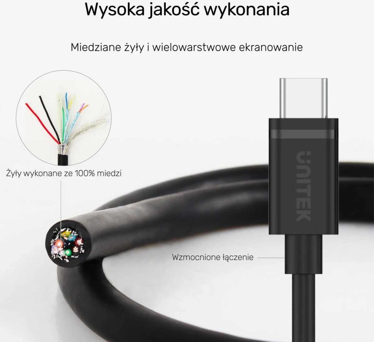 Kabllo Unitek USB-C në USB-C, 2m, e zezë