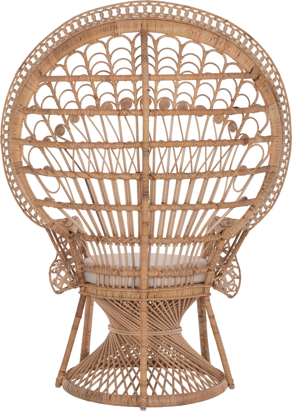 Karrige mbretërore pallua FH9342 rattan natyral - jastëk bezhë 114x72x150Hcm
