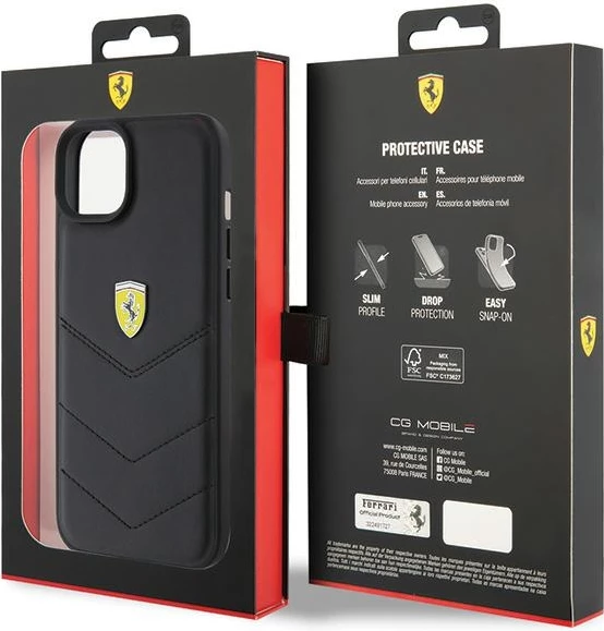 Mbështjellës Ferrari FEHCP15MRDUK për iPhone 15 Plus 6.7", hardcase, lëkurë natyrale, e zezë