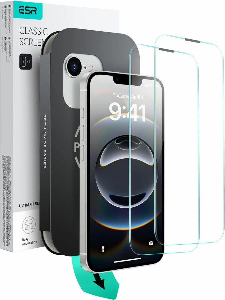 Xham mbrojtës ESR UltraFit, për iPhone 13 / 13 Pro / 14 / 16e, 2 copë