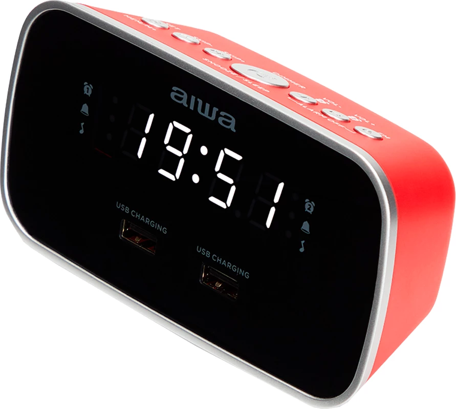 Orë Zgjuese me Radio FM, Dy Alarme dhe Mbushes USB AIWA CRU-19RD (Kuqe)