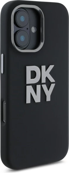Mbështjellës DKNY Liquid Silicone Metal Logo për iPhone 16, i zi
