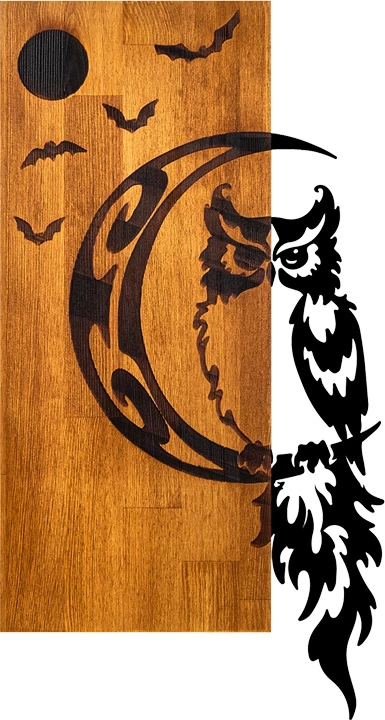 Dekor muri 'Owle', dru pishe natyrale dhe metal i zi, 36x3x66cm