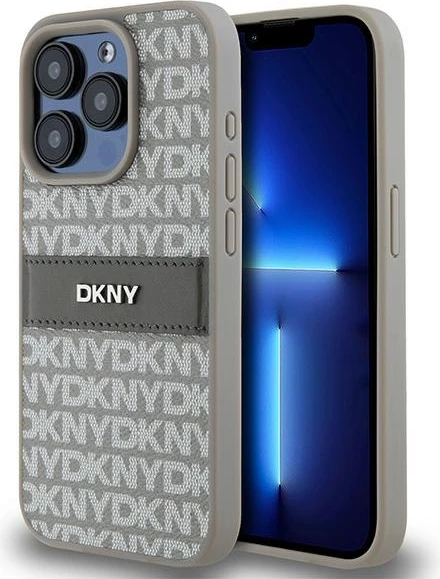 Mbështjellës DKNY Mono Stripe & Metal Logo për iPhone 15 Pro Max, bezhë