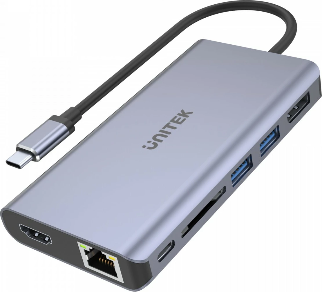 HUB Unitek D1056A, USB-C, 2x USB 3.1, HDMI 2.0, DP 1.4, RJ45, SD, PD 100W, Argjendtë
