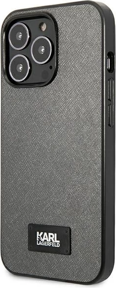 Mbështjellës Karl Lagerfeld Saffiano Plaque për iPhone 13 Pro Max 6.7", argjend