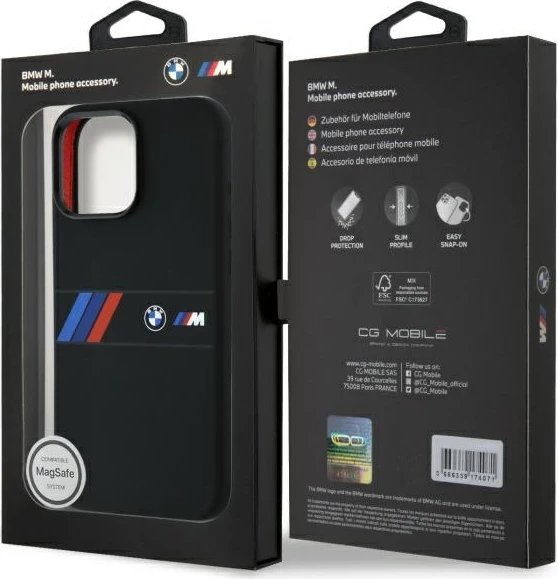 Mbështjellës BMW Silicone Middle Stripe MagSafe për iPhone 16 Pro Max, i zi