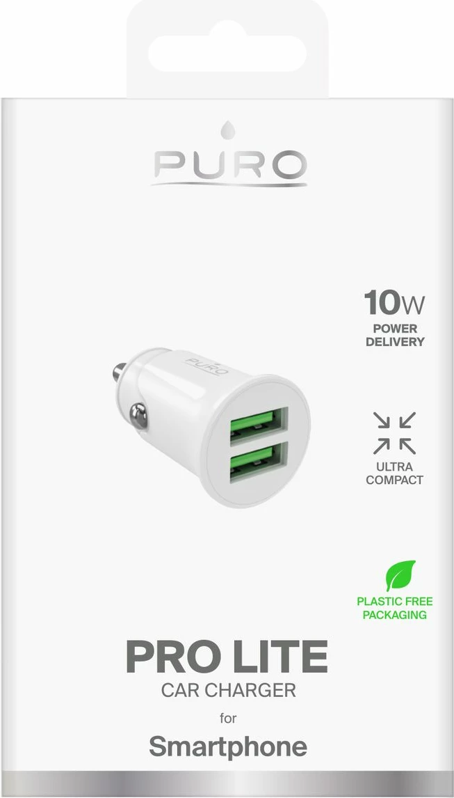Karikues veture Puro Pro Lite, 2x USB-A, 10W, Bardhë