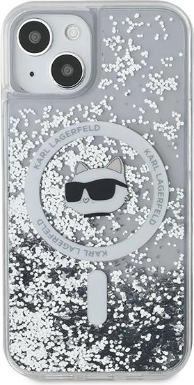 Mbështjellës Karl Lagerfeld Liquid Glitter Choupette Head MagSafe për iPhone 15 Plus / 14 Plus, Transparent