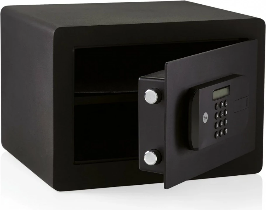 Sejf kompakt YALE HOME YSEB/200/EB1, mbyllje elektronike dhe çelës, 9.6L, i zi