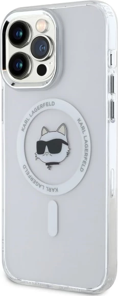 Mbështjellës Karl Lagerfeld IML Metal Choupette Head MagSafe për iPhone 13 Pro, Bardhë