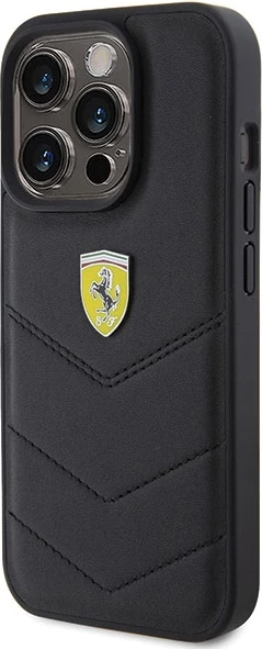 Mbështjellës Ferrari Quilted Metal Logo për iPhone 15 Pro, i zi