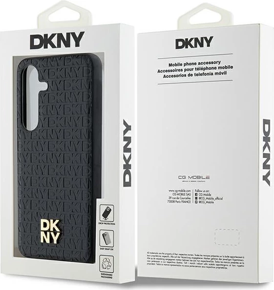 Mbështjellës DKNY Leather Pattern Metal Logo MagSafe për Samsung Galaxy S24+, i zi