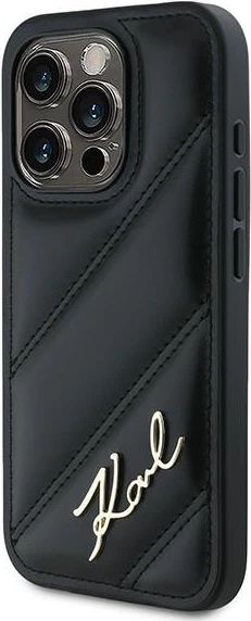 Mbështjellës Karl Lagerfeld Diagonal Quilted Script për iPhone 15 Pro Max, e zezë