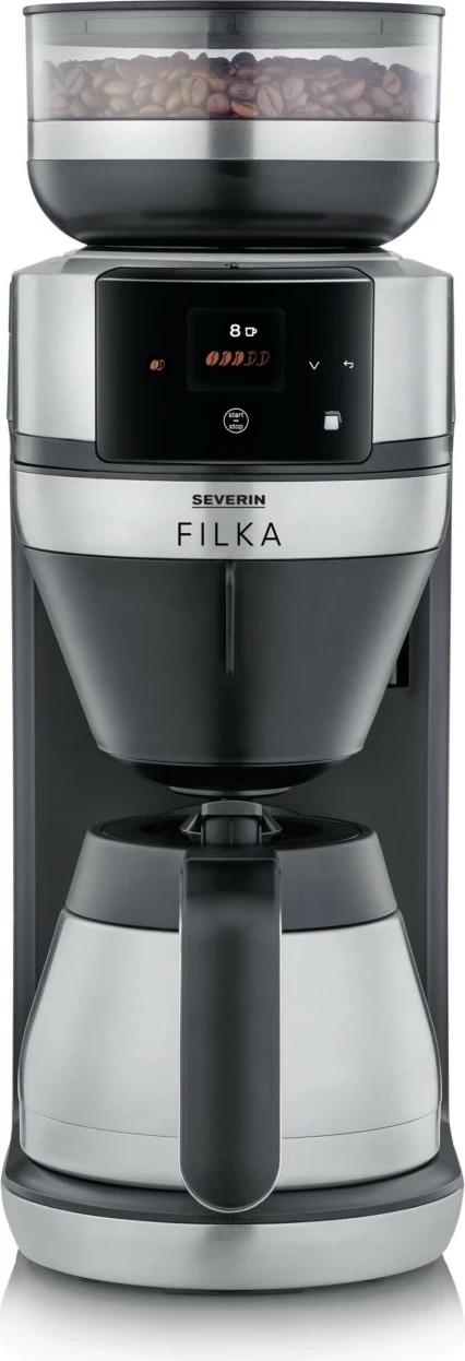 Aparat kafeje Severin KA 4853 FILKA inox, mulli çeliku, ekran LED, 2L, e zezë mat