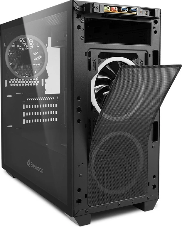 Kasë Sharkoon V1000 RGB, Micro Tower, micro ATX/Mini-ITX, e zezë, me ndriçim RGB