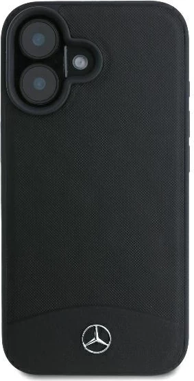 Mbështjellës Mercedes për iPhone 16, MagSafe, lëkurë teksturë dhe e lëmuar, e zezë