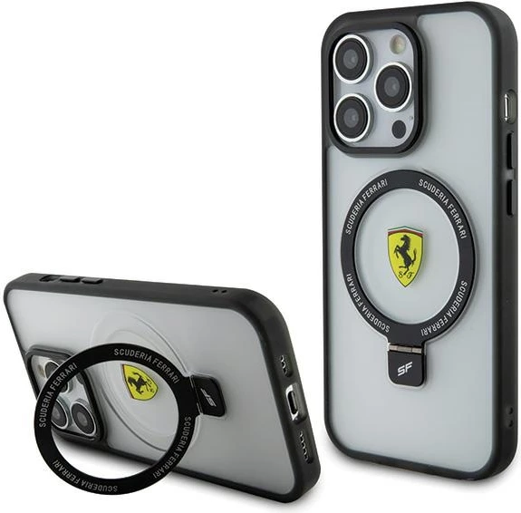 Mbështjellës Ferrari FEHMP15LUSCAH për iPhone 15 Pro 6.1", transparent, me Ring Stand, MagSafe