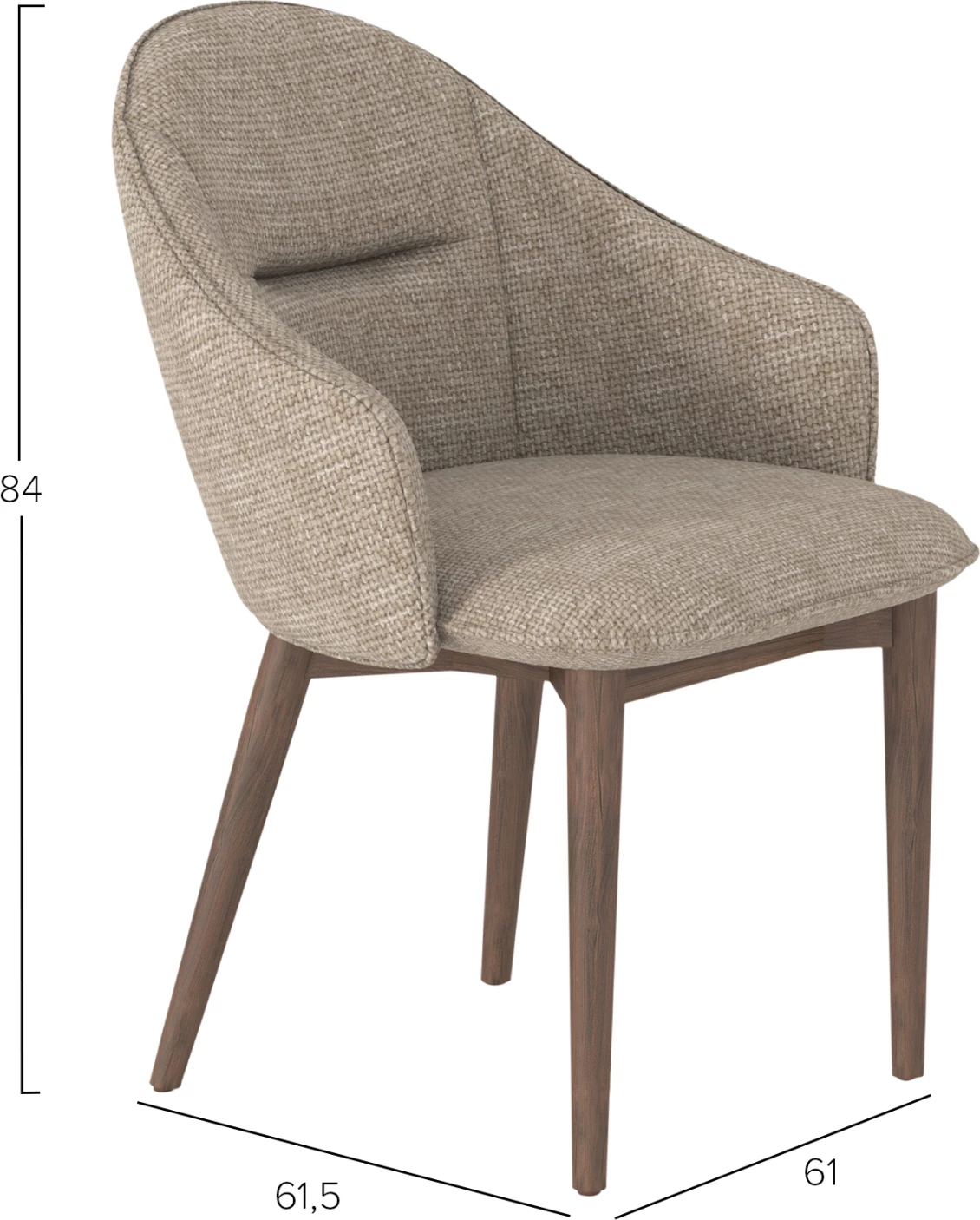 Karrige ngrënieje Swaive, stof kafe e çelët, këmbë dru ahu ngjyrë arre, CD18102.02, 61x61.5x84cm