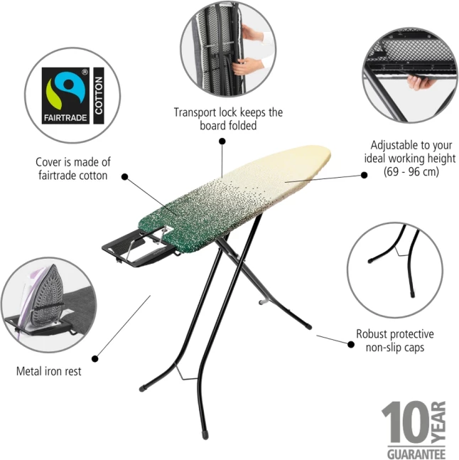 Dërrasë hekurosjeje Brabantia A 110x30 cm Forgotten Oasis, kornizë e zezë, mbulesë krem/jeshile