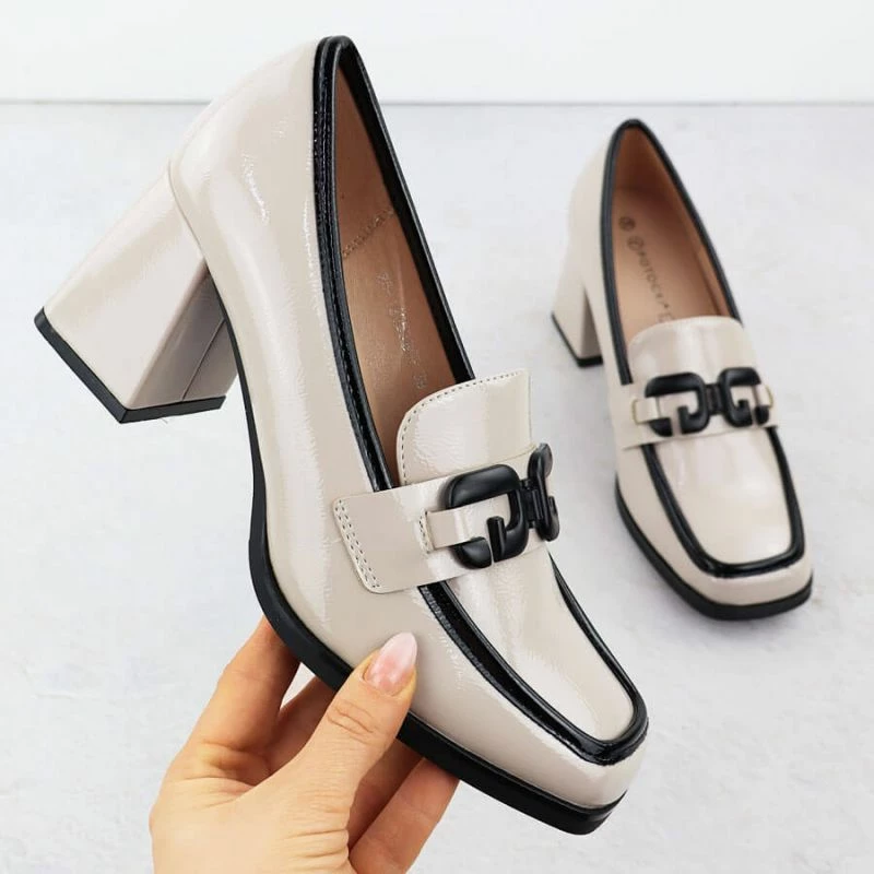 Këpucë me taka Potocki, femra, bezhë