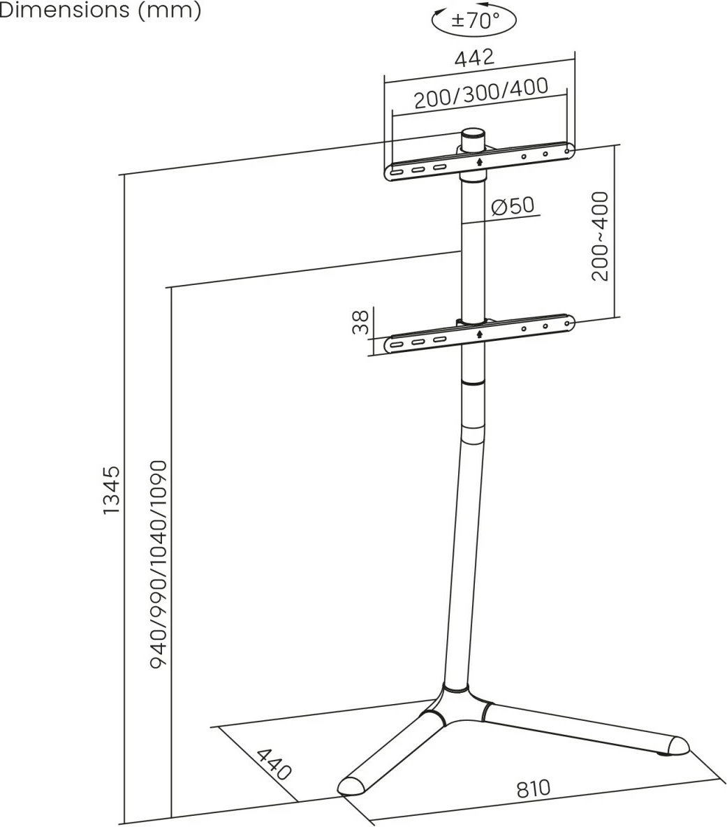 Mbajtës dyshemeje për TV Maclean MC-494, për ekrane 32-70", deri 40 kg, VESA 400x400, e zezë