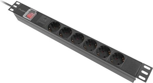 Kasë prizë rack Lanberg PDU-06F-0200-BK, 1U, 6x230V Schuko, 2m, e zezë