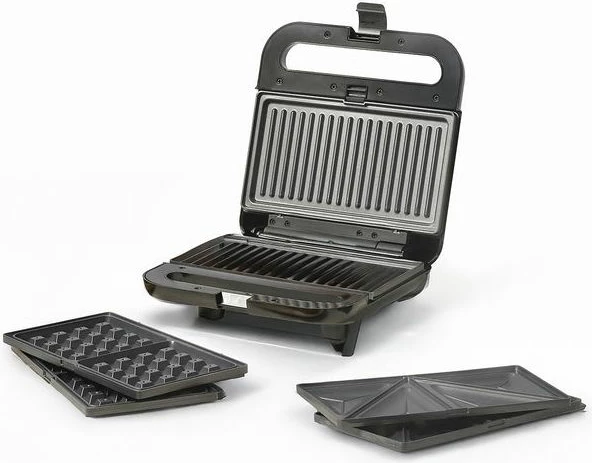 Toster 3-në-1 UFESA Robson 71408012, 850 W, pllaka të heqshme për sanduiça/waflla/grill, i zi