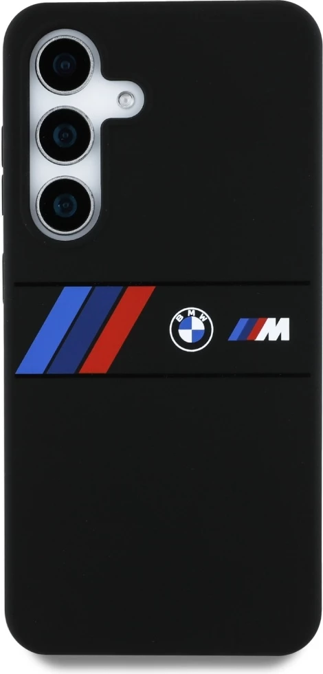 Mbështjellës BMW Silicone Middle Tricolor Stripes MagSafe për Samsung Galaxy S25, Zi
