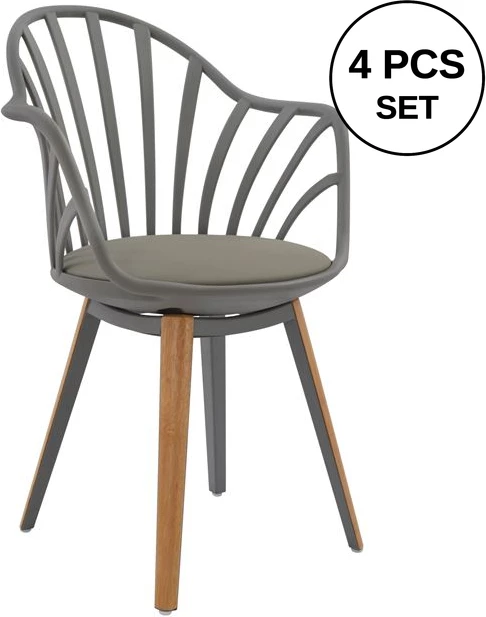 Karrige ngrënieje FH8049.10 Anais gri me këmbë druri 60x61x85,5 cm, set prej 4 copësh