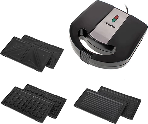 Aparat sandviçi/grilli/wafflesh 3‑në‑1, Mesko, MS 3045, 750–1000W, pllaka të këmbyeshme, zezë‑argjend