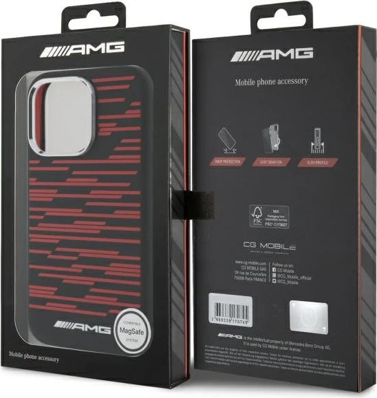 Mbështjellës Mercedes AMG Silicone Graphics MagSafe për iPhone 16 Pro, i zi
