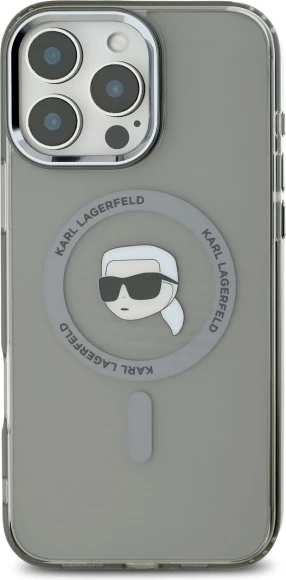 Mbështjellës Karl Lagerfeld IML Metal Karl Head MagSafe për iPhone 16 Pro Max, Zi