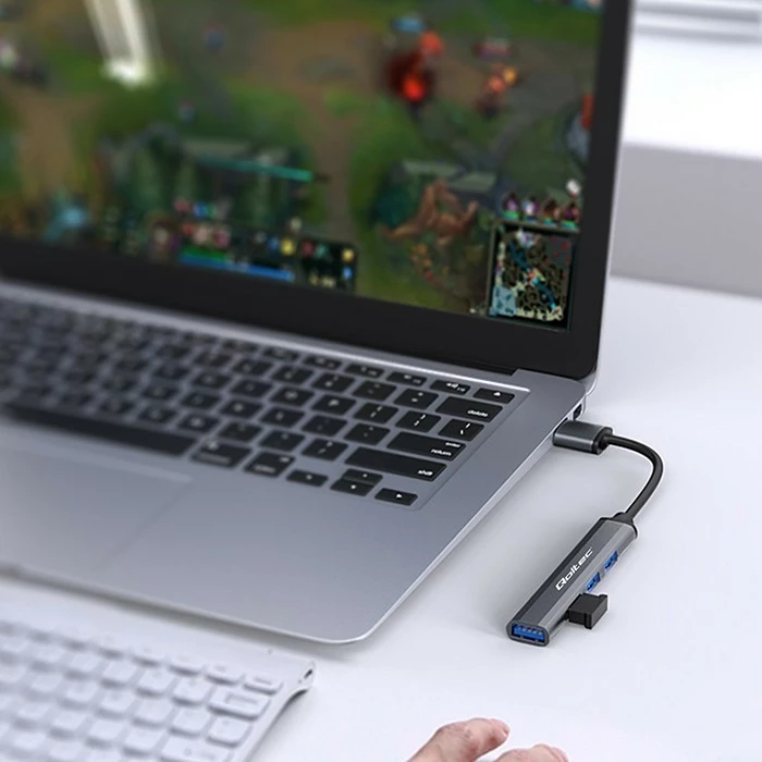 HUB USB Qoltec 4-në-1, model 53793, USB 3.0 + 3x USB 2.0, grafit