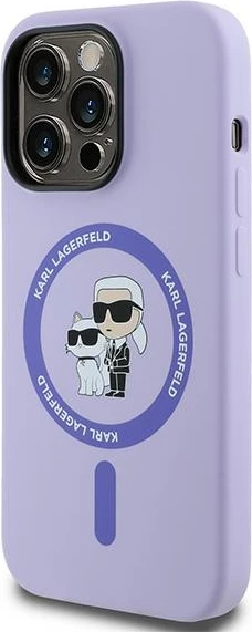 Mbështjellës Karl Lagerfeld HC MagSafe Silicone Karl&Choupette Heads për iPhone 14 Pro, Violet