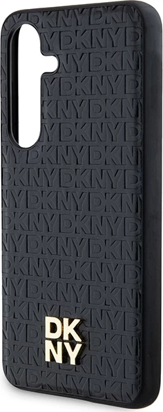 Mbështjellës DKNY Leather Pattern Metal Logo MagSafe për Samsung Galaxy S24, i zi