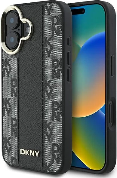 Mbështjellës DKNY për iPhone 16 Plus, MagSafe, lëkurë ekologjike, i zi
