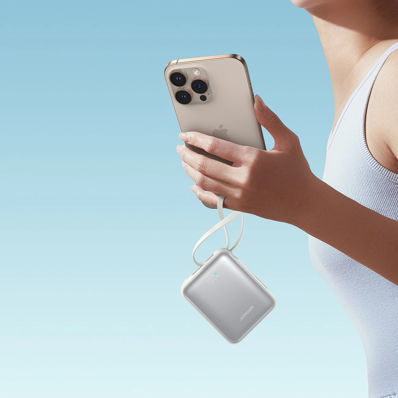 Powerbank Joyroom JR-PBF27, 10000mAh, 22.5W, me kabllo USB-C dhe Lightning të integruara, Bardhë