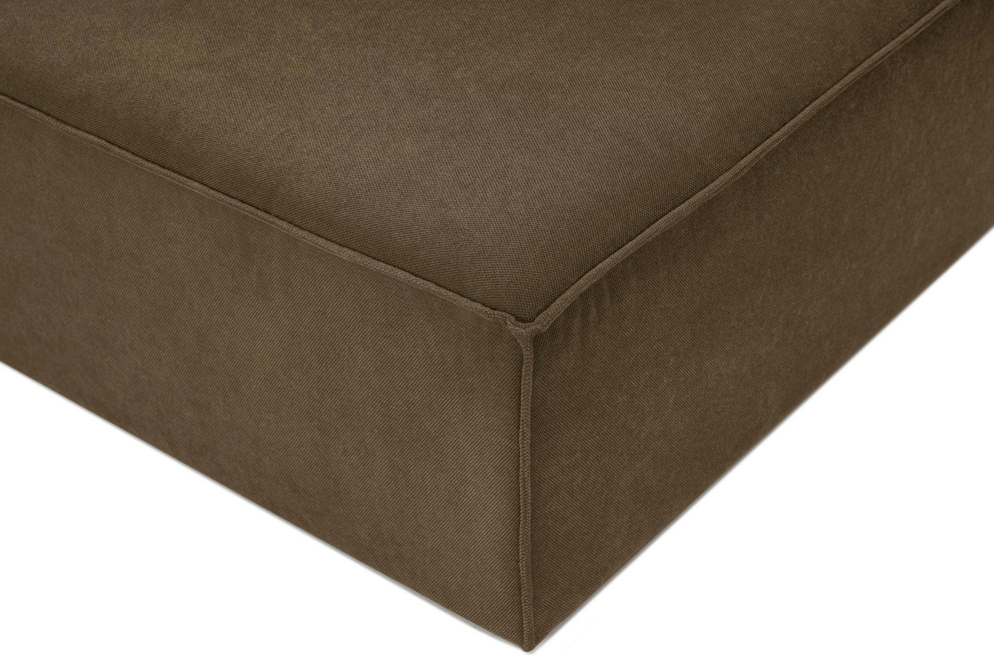 Këndore Sora me pouffe, kornizë druri, pëlhurë lino, kafe, 350x65x190cm