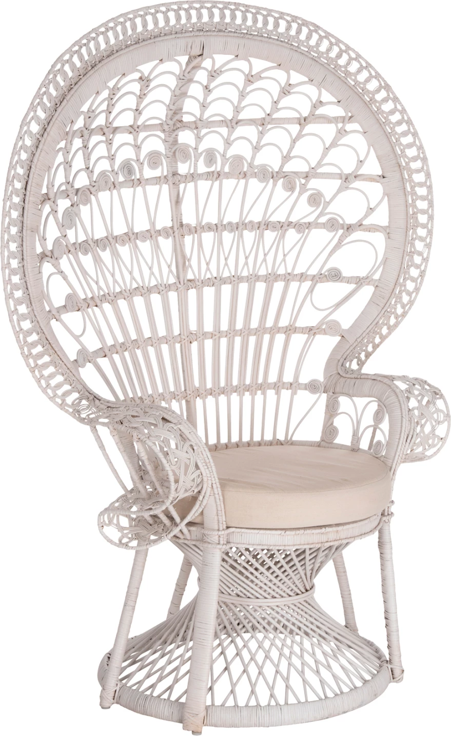 Fotelja ROYAL PEACOCK FH9342.02, ratan, ngjyrë e bardhë, jastëk i bardhë, 114x72x150Hcm