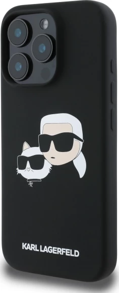 Mbështjellës Karl Lagerfeld Silicone Case Heads Print MagSafe për iPhone 16 Pro Max, Zi