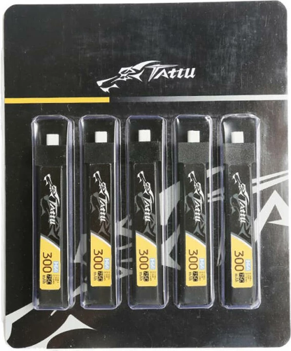 Bateri LiPo Tattu 300mAh 3.8V 75C 1S1P HV BT2.0, set 5 copë