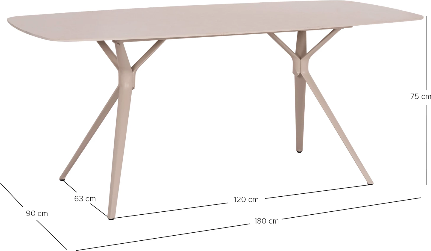 Tavolinë oborri, kornizë alumini, sipërfaqe prej guri të sinterizuar, krem, 180x90x75cm